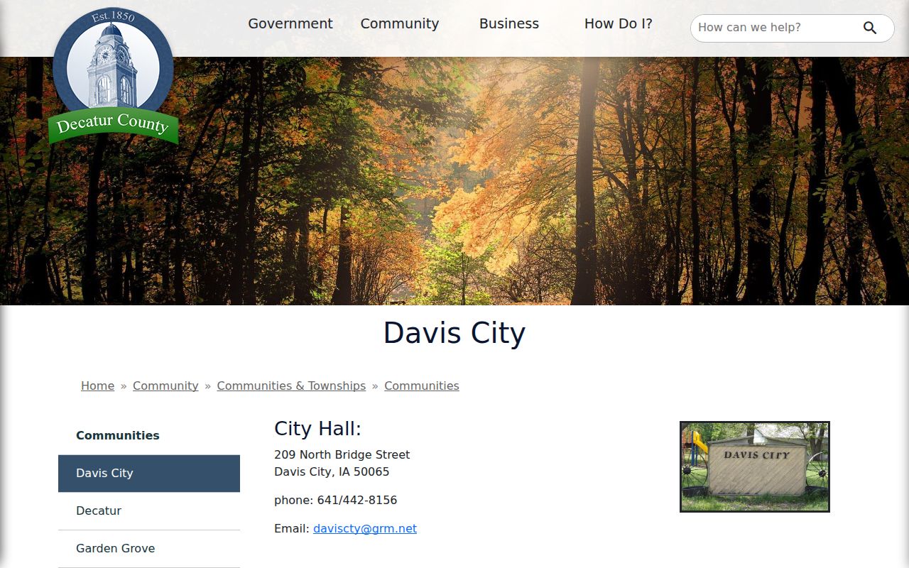 Official Davis City administrative contact page