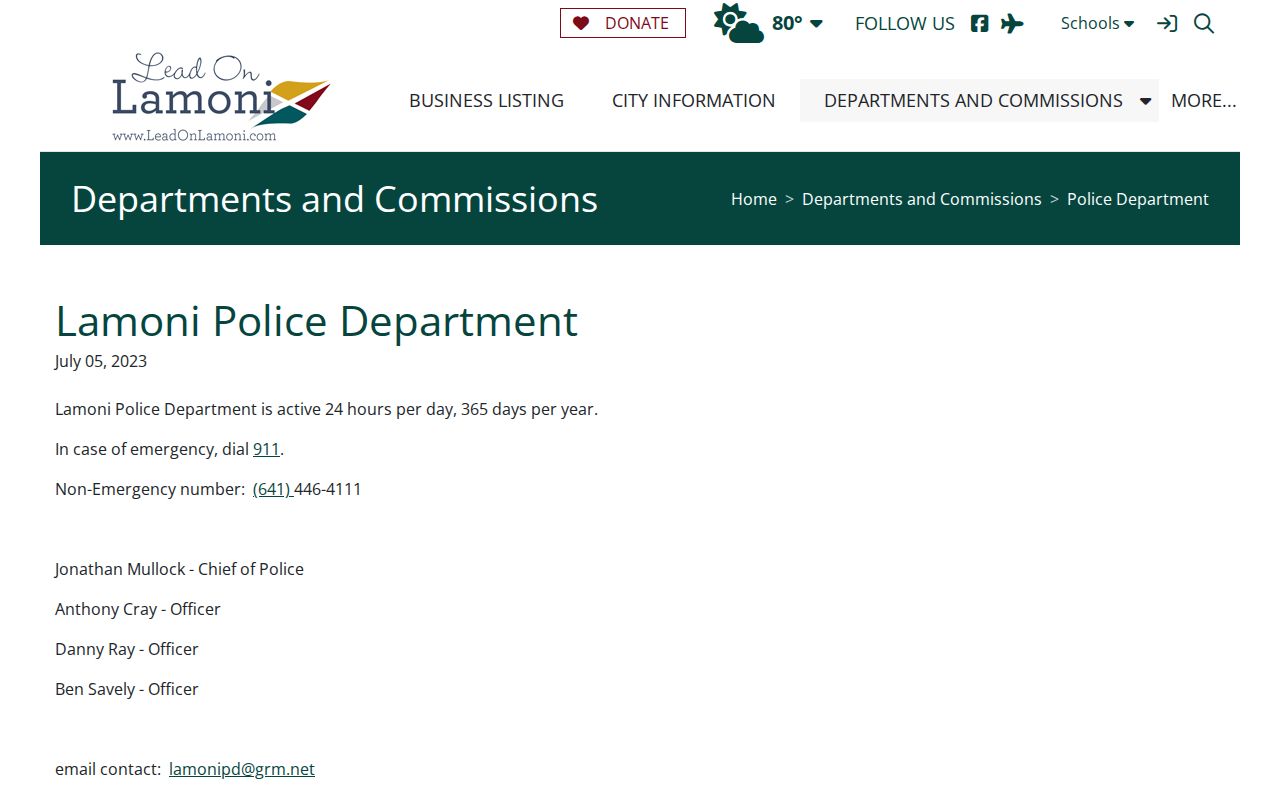 Official Lamoni Police Department public contact page