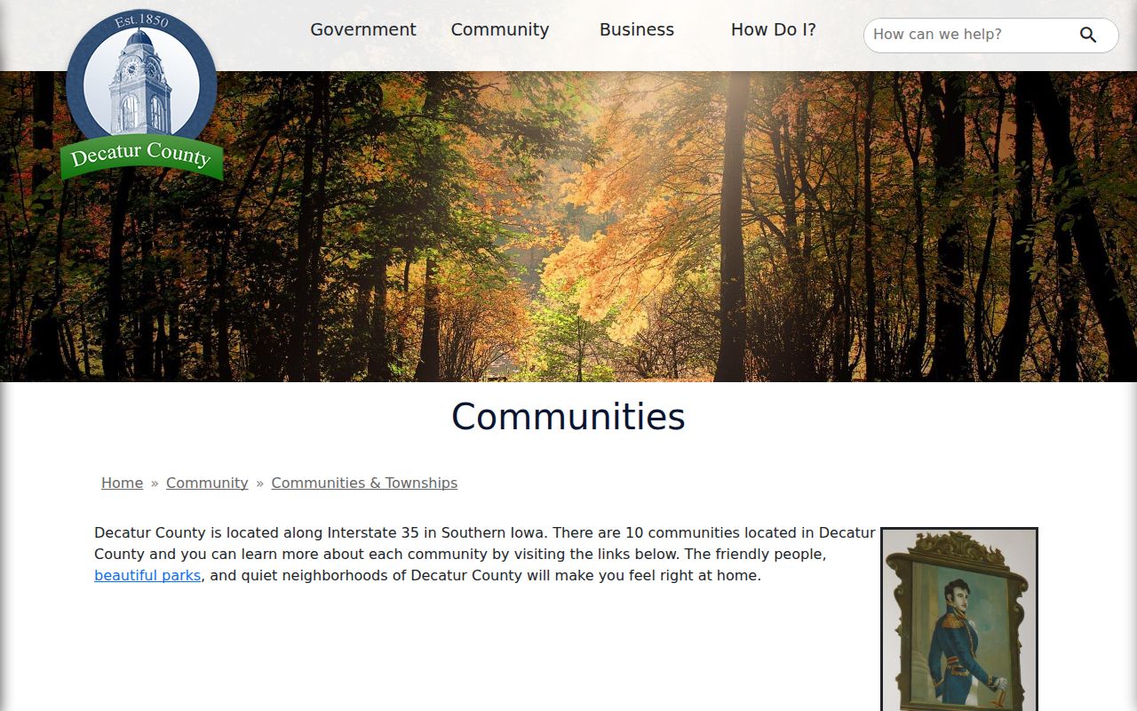 Official Decatur County communities page listing ten local communities