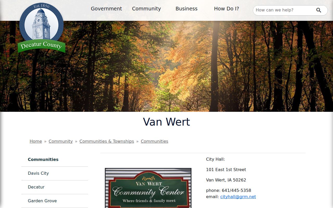 Official Van Wert administrative contact page
