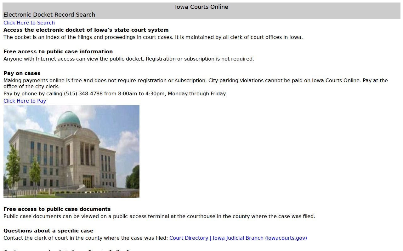 Iowa Courts Online public case-search entry point for Decatur County warrant records